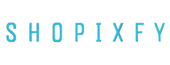 A digital graphic featuring a stylized letter 'S' in a blue-to-cyan gradient above the word 'SHOPIXFY' in matching light blue letters, set against a solid dark navy background.